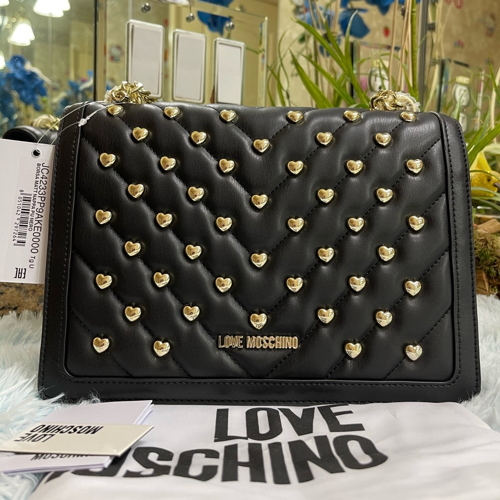 NWT Love Moschino Black Heart Stud Purse